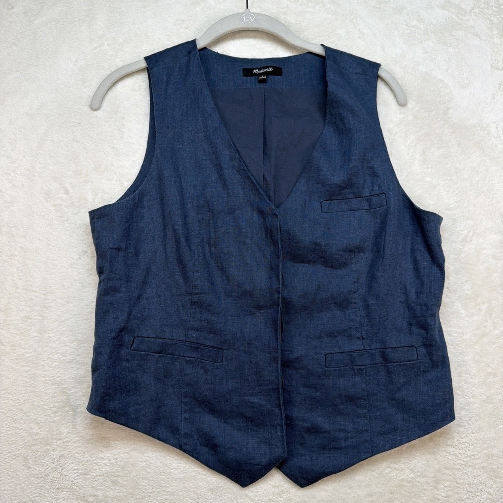 Madewell Linen Vest Women's Blue Tailored Waistcoat Preppy Minimalist Size 6